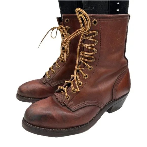 Vintage Wesco Lace-to-Toe Logger Boots Brown Bullhide Sierra Sole USA Made 8.5D - Picture 11 of 13